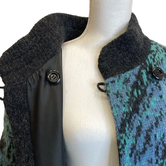 Vintage Hilda Wool Sweater Jacket Made in Iceland Size Small Blue Black - Picture 10 of 11
